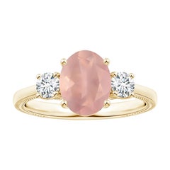 ANGARA GIA Certified Natural Three Stone Oval Rose Quartz Ring in Yellow Gold