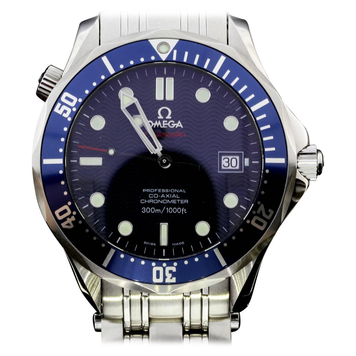 Omega Stainless Steel Seamaster Diver Co-Axial Blue Dial Wristwatch