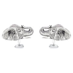 Tichu Diamond and Crystal Quartz Tusked Elephant Cufflink in Sterling Silver