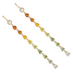 Alex Jona Multicolor Waterfall Sapphire White Diamond 18 K Yellow Gold Earrings