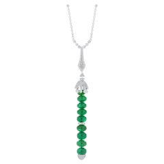 Emerald & Diamond Studded Pendant with Chain 18 Karat White Gold