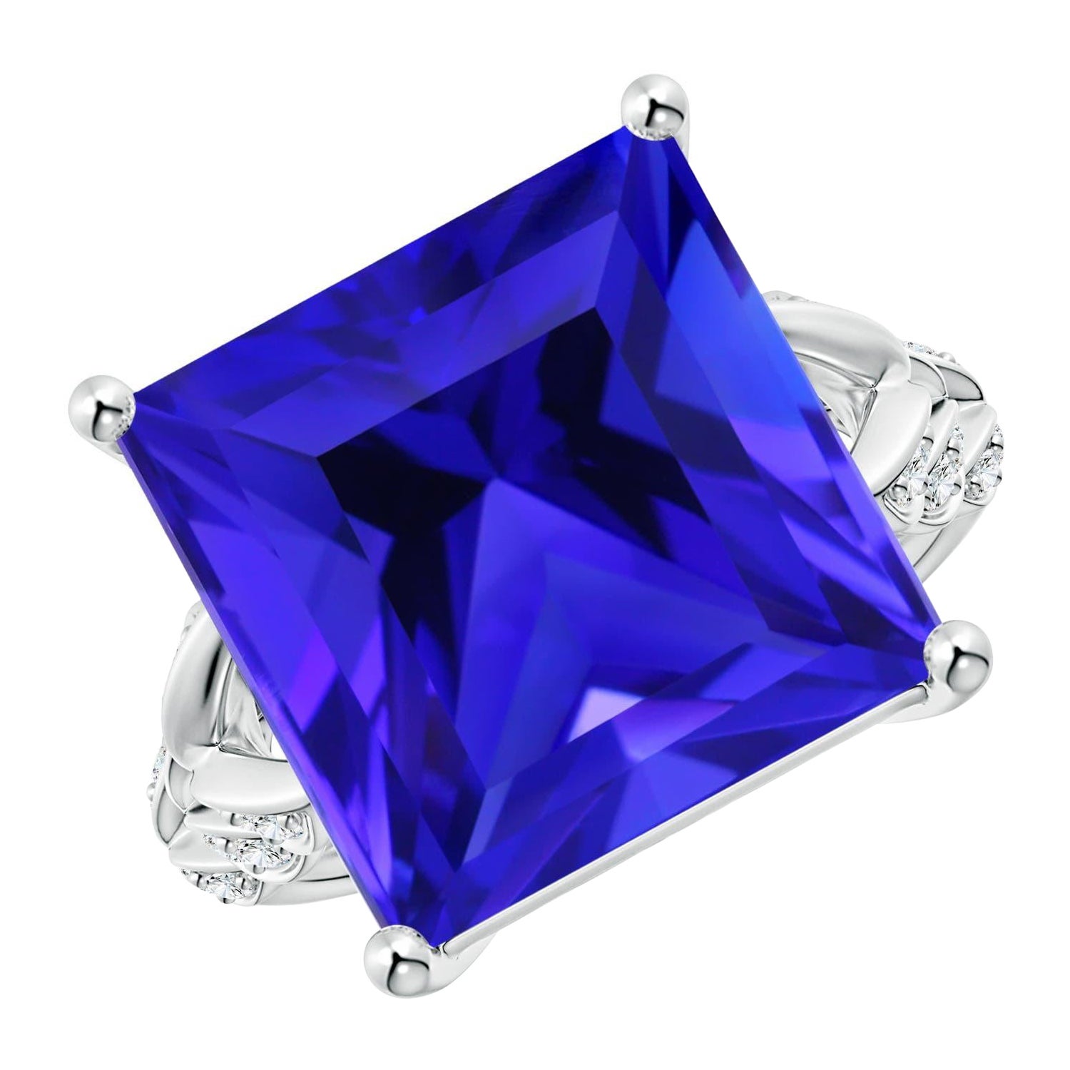 For Sale:  Angara Gia Certified Natural Tanzanite Square White Gold Ring with Leaf Motifs