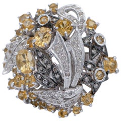 Topazs, Diamonds, 18 Karat White Gold Ring