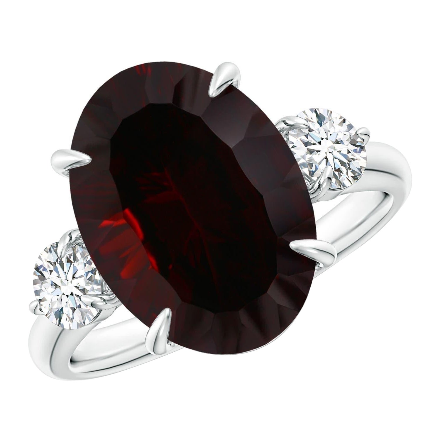 For Sale:  ANGARA GIA Certified Natural Garnet Three Stone Ring in White Gold with Diamonds