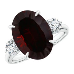 ANGARA GIA Certified Natural Garnet Three Stone Ring in White Gold with Diamonds