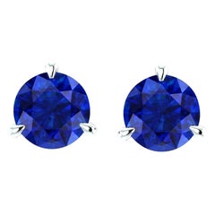 2.4 Carat Blue Sapphires Martini Ear Studs Platinum