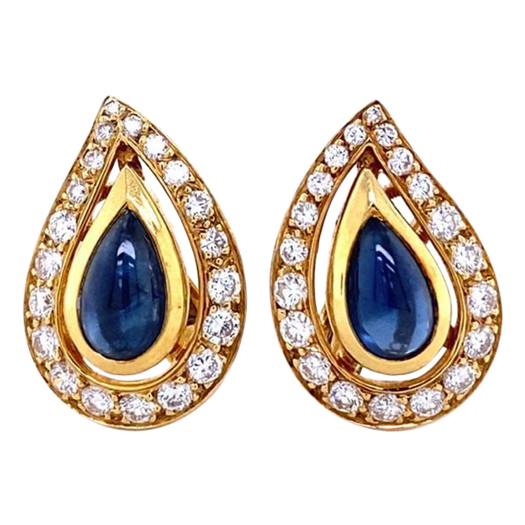 Vintage Cartier Paris Sapphire and Diamond 18 Karat Yellow Gold Earrings