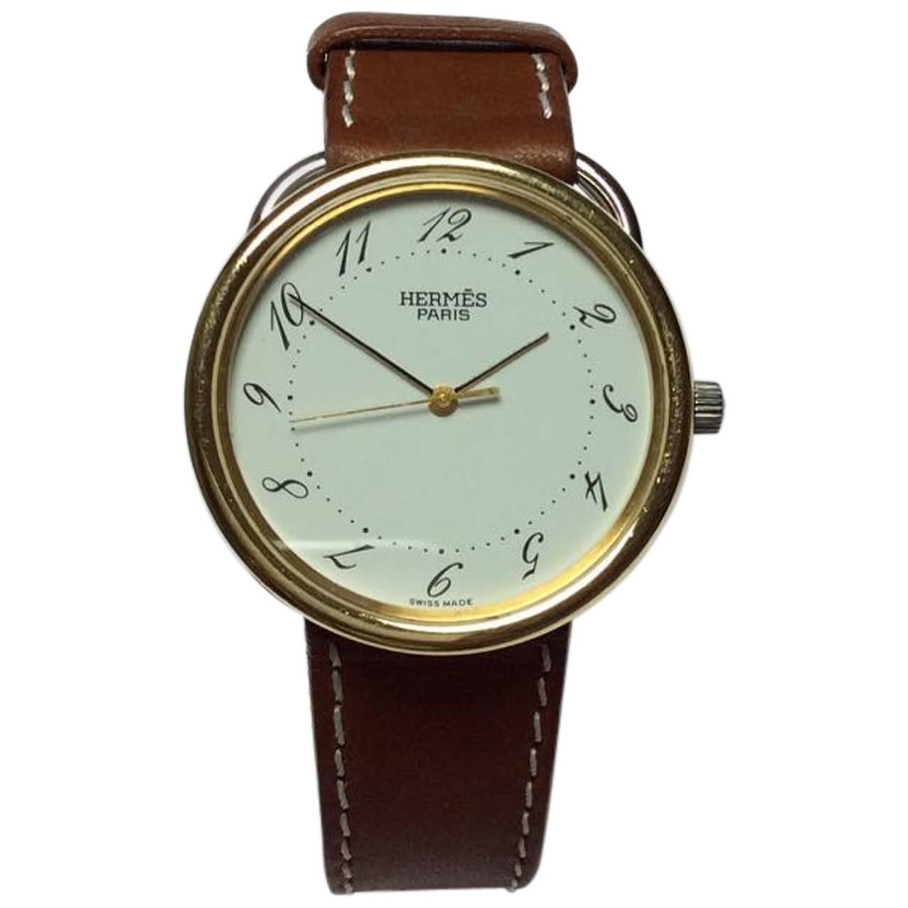Hermes Yellow Gold Stainless Steel Arceau Quartz Wristwatch For Sale