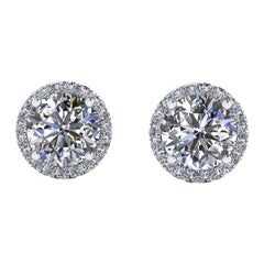 GIA Certified 2.4 Carat Diamonds Platinum Halo Stud Earrings Screw Back Post
