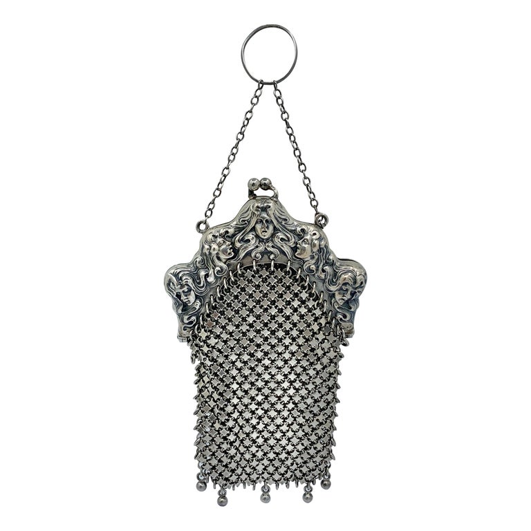 Sterling Silver Antique Chain Mail Mesh Evening Bag Purse at