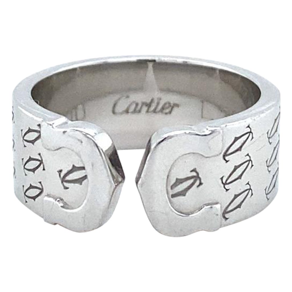 Vintage Cartier 18 Karat White Gold Double C Logo Ring