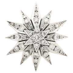 Broche et pendentif étoile en or blanc 18 carats avec diamants taille brillant de 2,30 carats, c. 1950