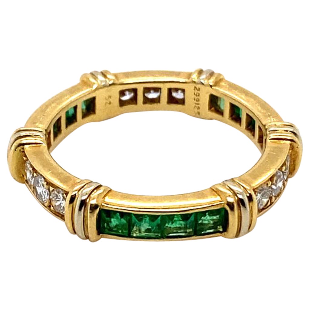 Vintage Cartier Emerald and Diamond 18 Karat Yellow Gold Full Eternity Ring