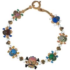 1980s Attilio Codognato Renaissance Style Enamel Diamond Gold Skull Bracelet