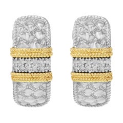 Round Cut Diamond Ladies Huggies Earrings 14k White & Yellow Gold 0.03cttw