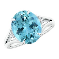 ANGARA GIA Certified Natural Aquamarine Ring in White Gold with Diamond Accents