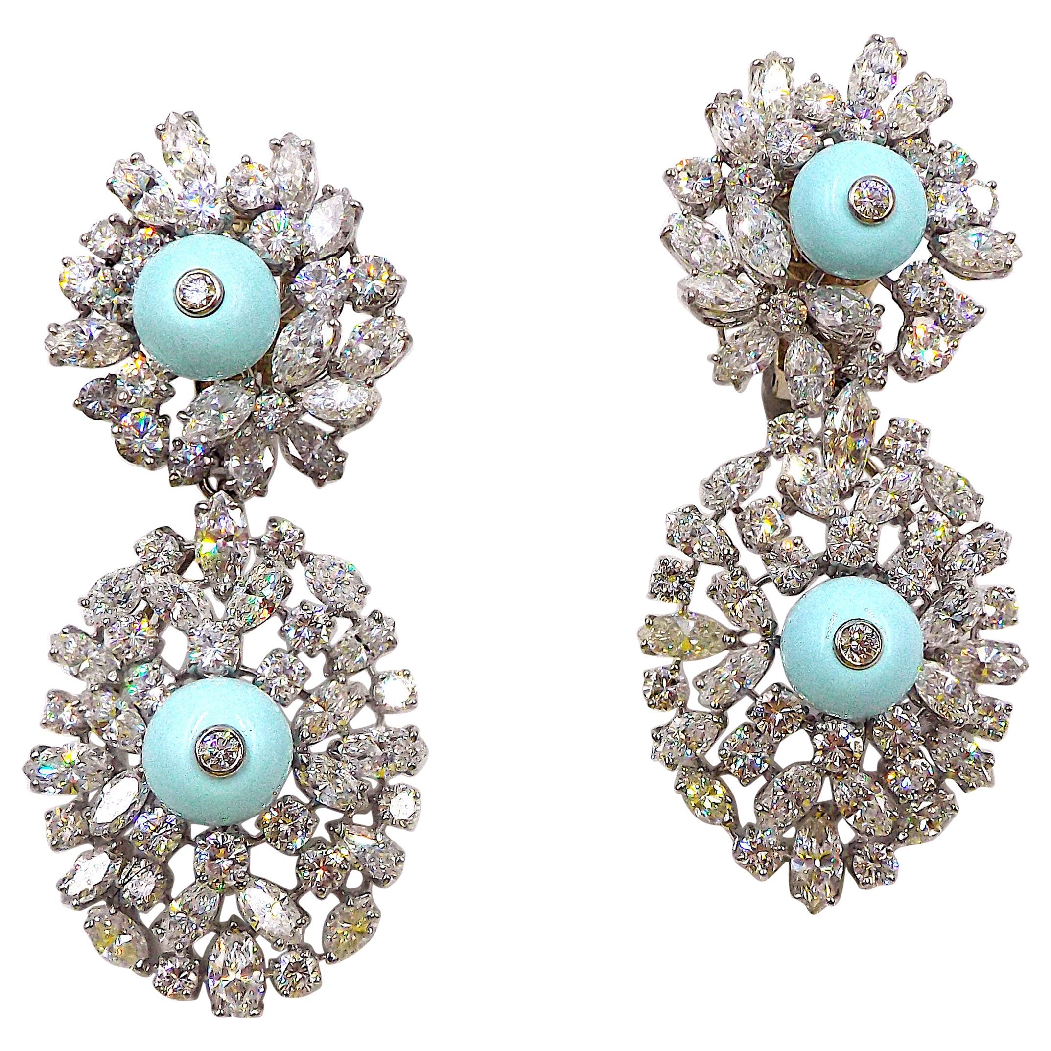 David Webb 18K White Gold Platinum Turquoise Diamond Day Night Earrings For Sale