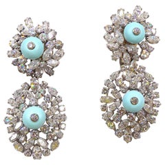 David Webb 18K White Gold Platinum Turquoise Diamond Day Night Earrings