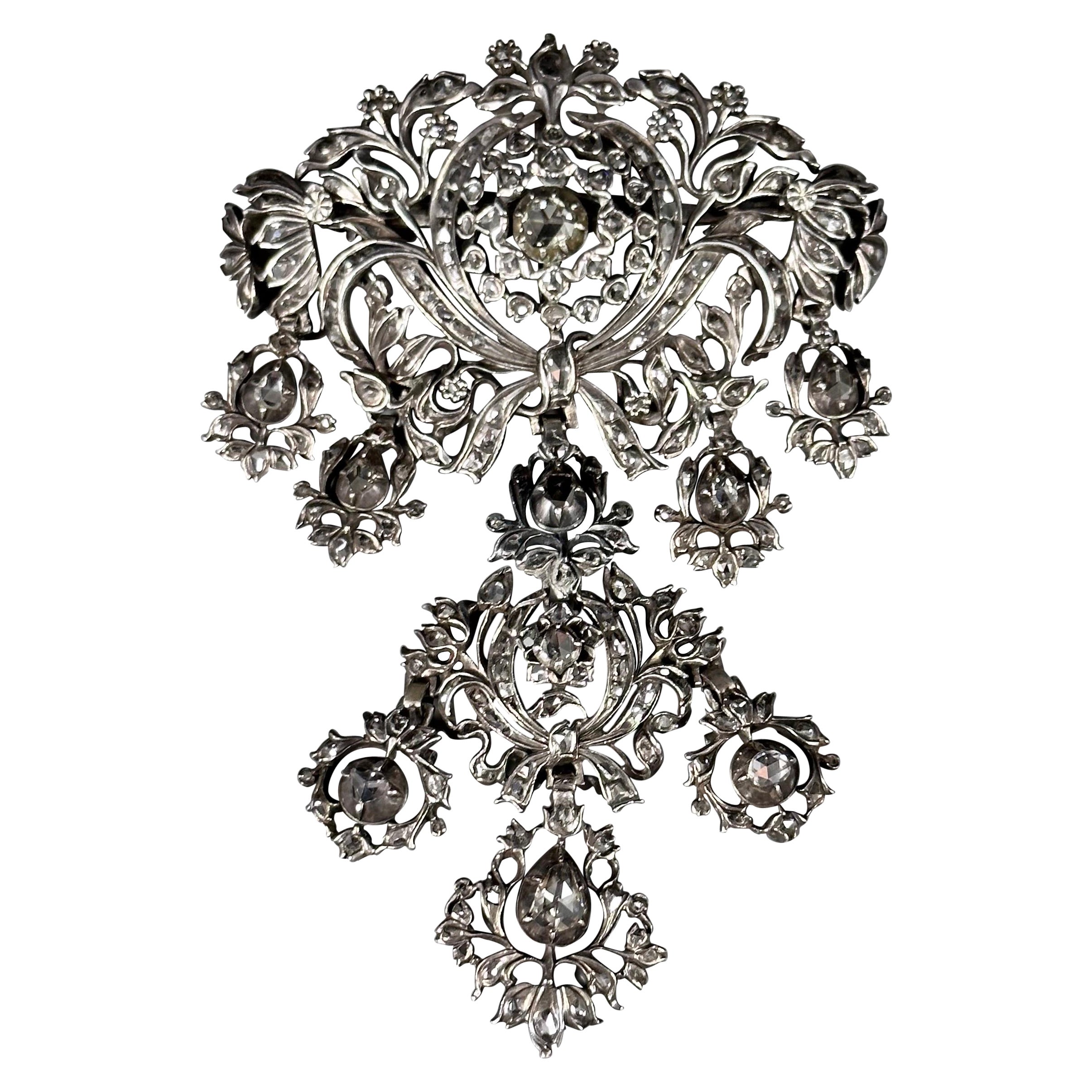 Antike portugiesische Diamanten im Rosenschliff aus Devant de Corsage-Silber, 18./19. Jahrhundert