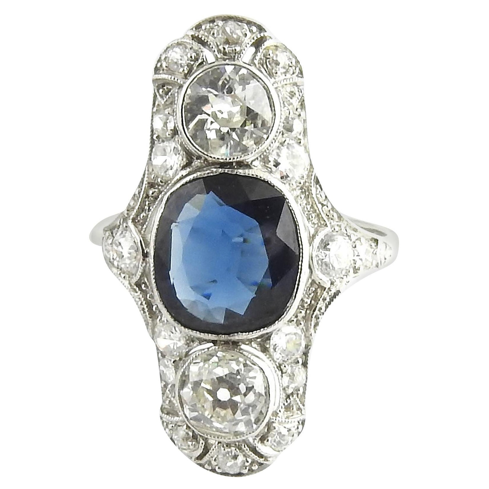 IGI Certified Platinum Natural Sapphire and Diamond Ring For Sale