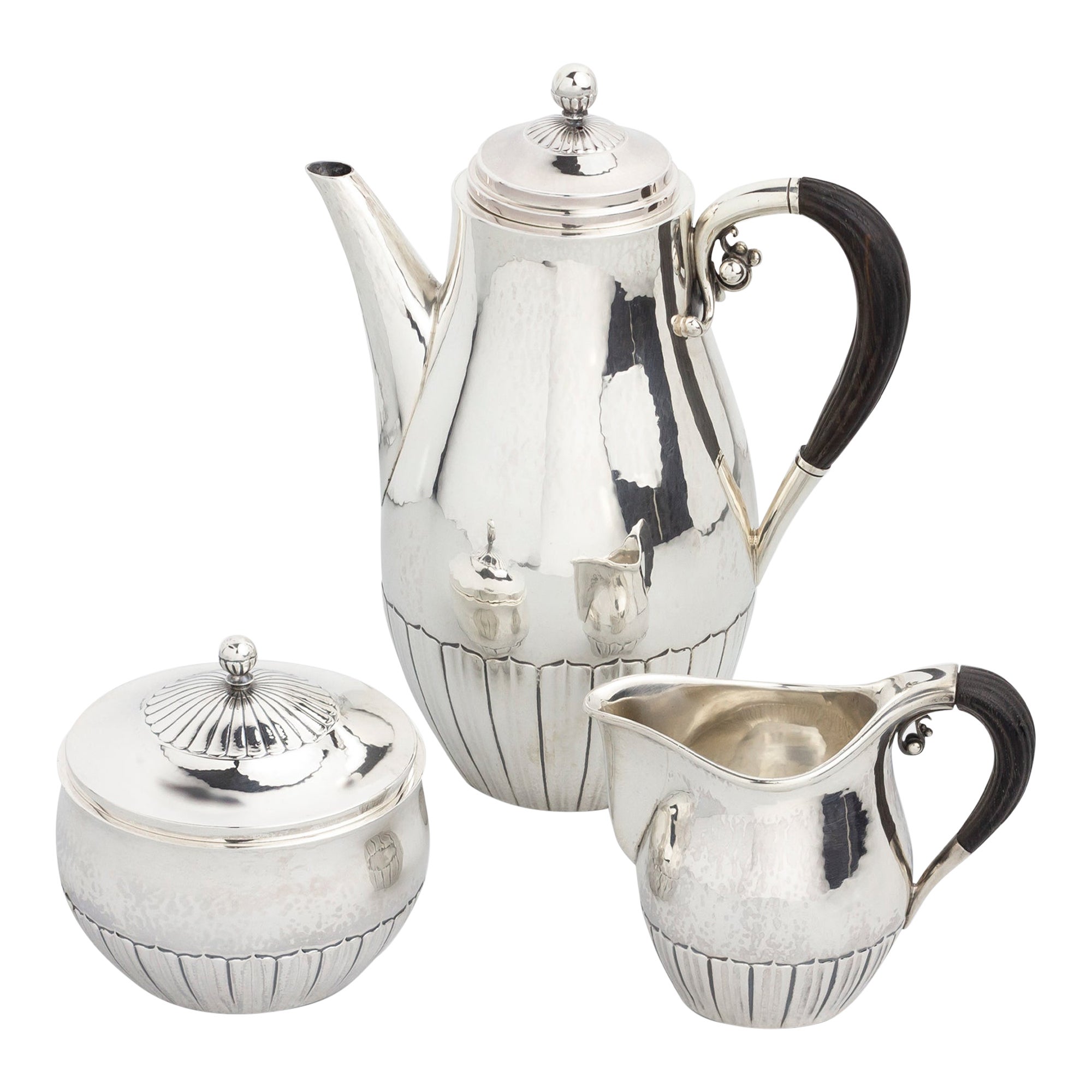 Sterling Silver Mocha or Coffee Set by Georg Jensen in the 'Cosmos' Pattern