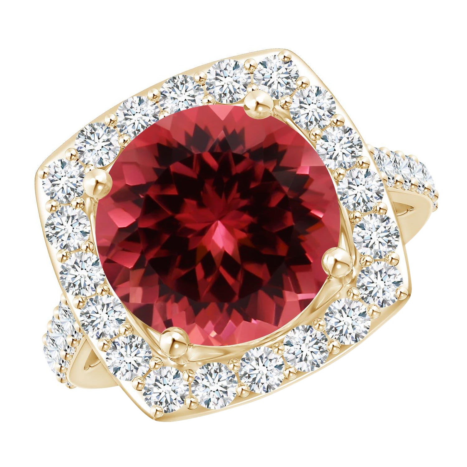 For Sale:  ANGARA GIA Certified 2.15ct Pink Tourmaline Diamond Halo Ring in 14K Yellow Gold