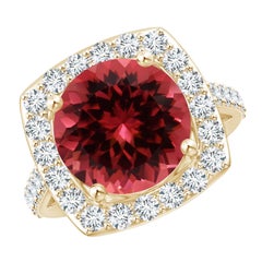 ANGARA Bague halo de diamants et tourmaline rose de 2,15 carats certifiée GIA en or jaune 14 carats