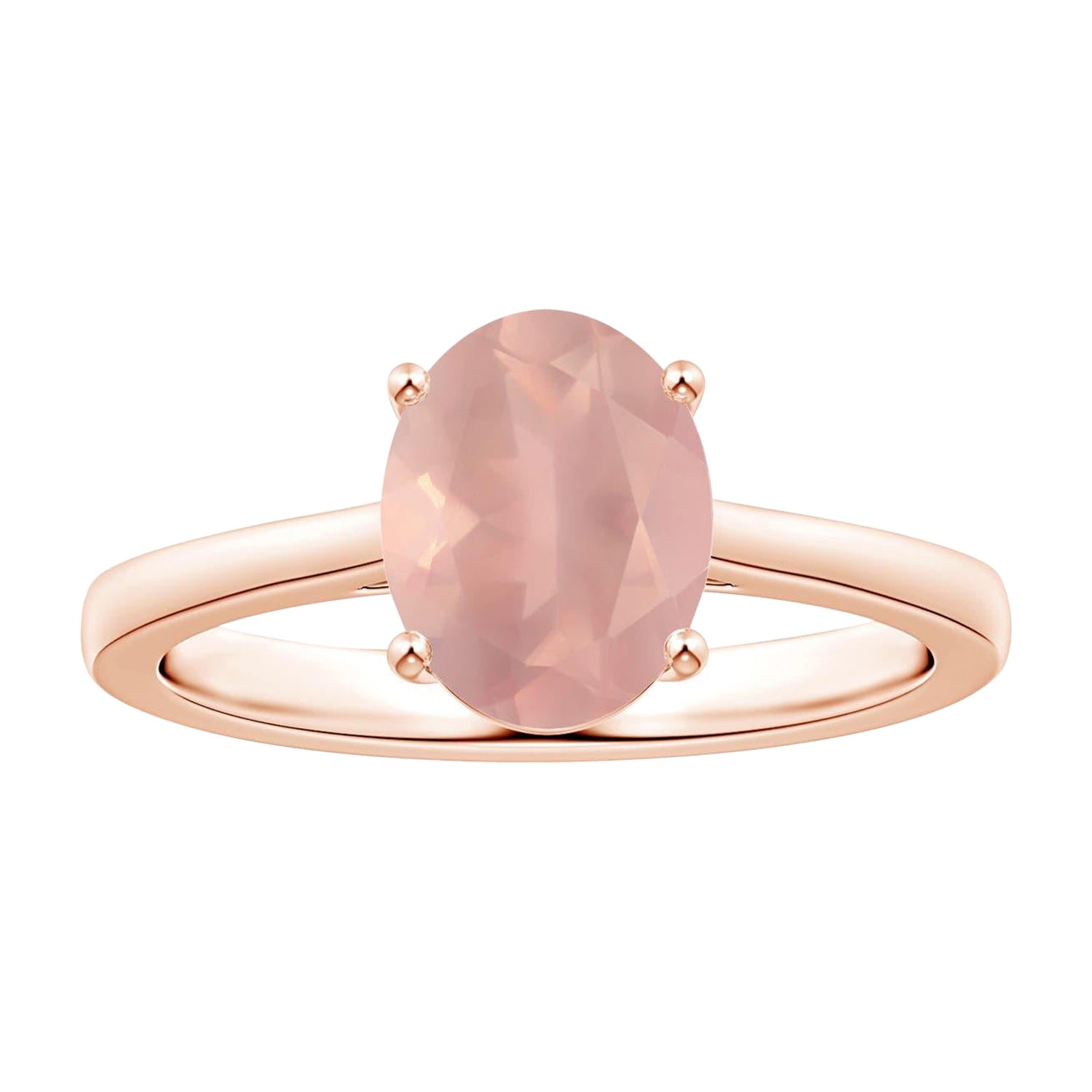 Angara Gia Bague solitaire en or rose avec quartz rose ovale certifié naturel