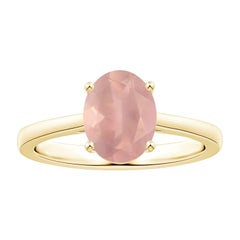 Angara Gia Certified Natural Solitaire Oval Rose Quartz Ring in Yellow Gold