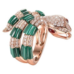 Snake Ring with Malachite and Diamond Ring in 14 Karat Rose Gold