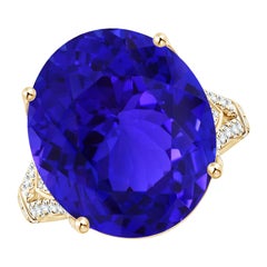 Angara Bague à tige fendue en or jaune avec tanzanite certifiée GIA, sertie à la broche