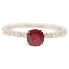 GRS Certified 0.73 Carat Burmese Ruby No Heat Pigeon Blood Ring in 18K Gold
