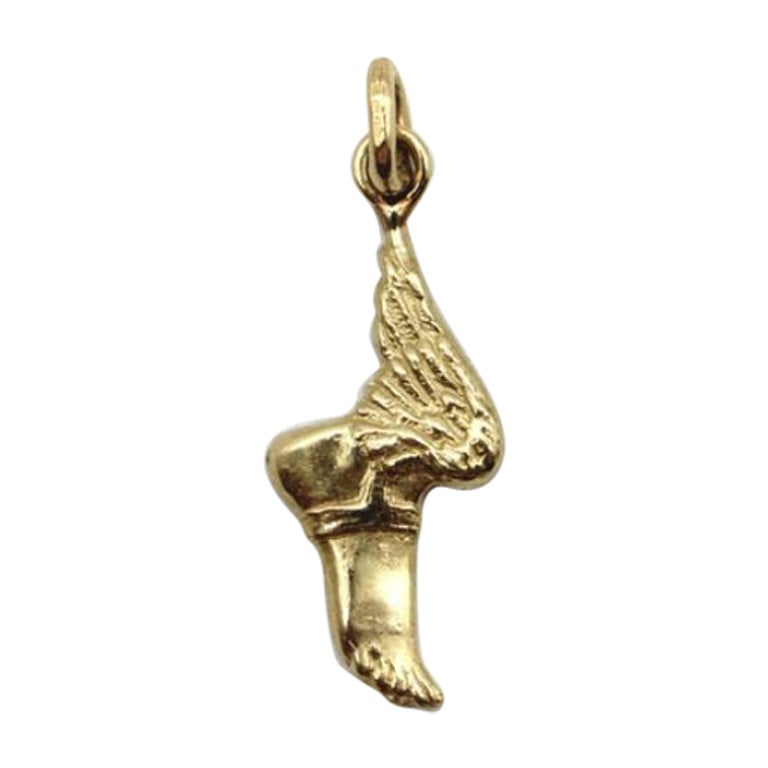 Signature 14K Gold Winged Foot Hermes Charm For Sale