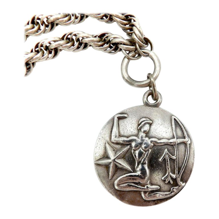 Margot De Taxco Zodiac Sterling Silver Sagittarius Pendant Medallion, circa 1950