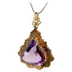 Mid-Century Modernist 14K Gold Amethyst Pendant Necklace