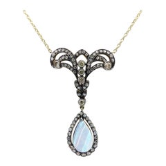 Retro 14K Gold Diamond & Opal Necklace