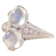 Edwardian Diamond Moonstone Platinum Ring 