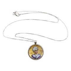 14K Gold Victorian Enamel Miniature Portrait Medallion with 14K Gold Chain