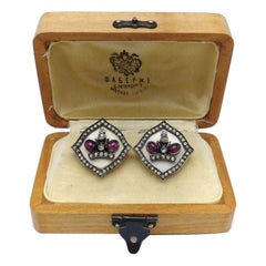 Vintage 14K Gold Imperial Style Russian Cuff Links with Diamonds and Rubies
