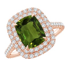 Angara GIA Certified Natural Green Sapphire Ring in Rose Gold with Diamond