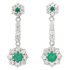 Used 18ct White Gold Emerald and Diamond Drop Earrings