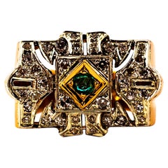 Art Deco Stil 0,60 Karat Weißer Diamant Smaragd Gelbgold Cocktail Ring