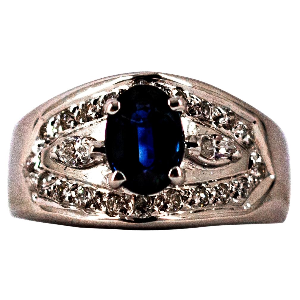 Art Deco Style 1.05 Carat Modern Round Cut Diamond Blue Sapphire White Gold Ring