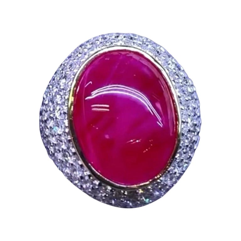 AIG Certified 18.60 Carats Burma Ruby  4.60 Ct Diamonds 18K Gold Ring  For Sale