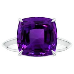 ANGARA Claw-Set GIA Certified Solitaire Cushion Amethyst Ring in Platinum