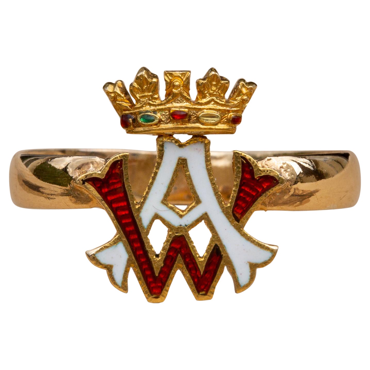 Edwardian 18K Gold Royal Interest Cypher Monogram Enamelled Presentation Ring For Sale