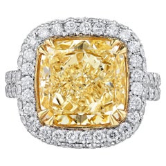 GIA Certified Engagement Ring with 6.11 Ct Yellow Cushion Cut Diamond