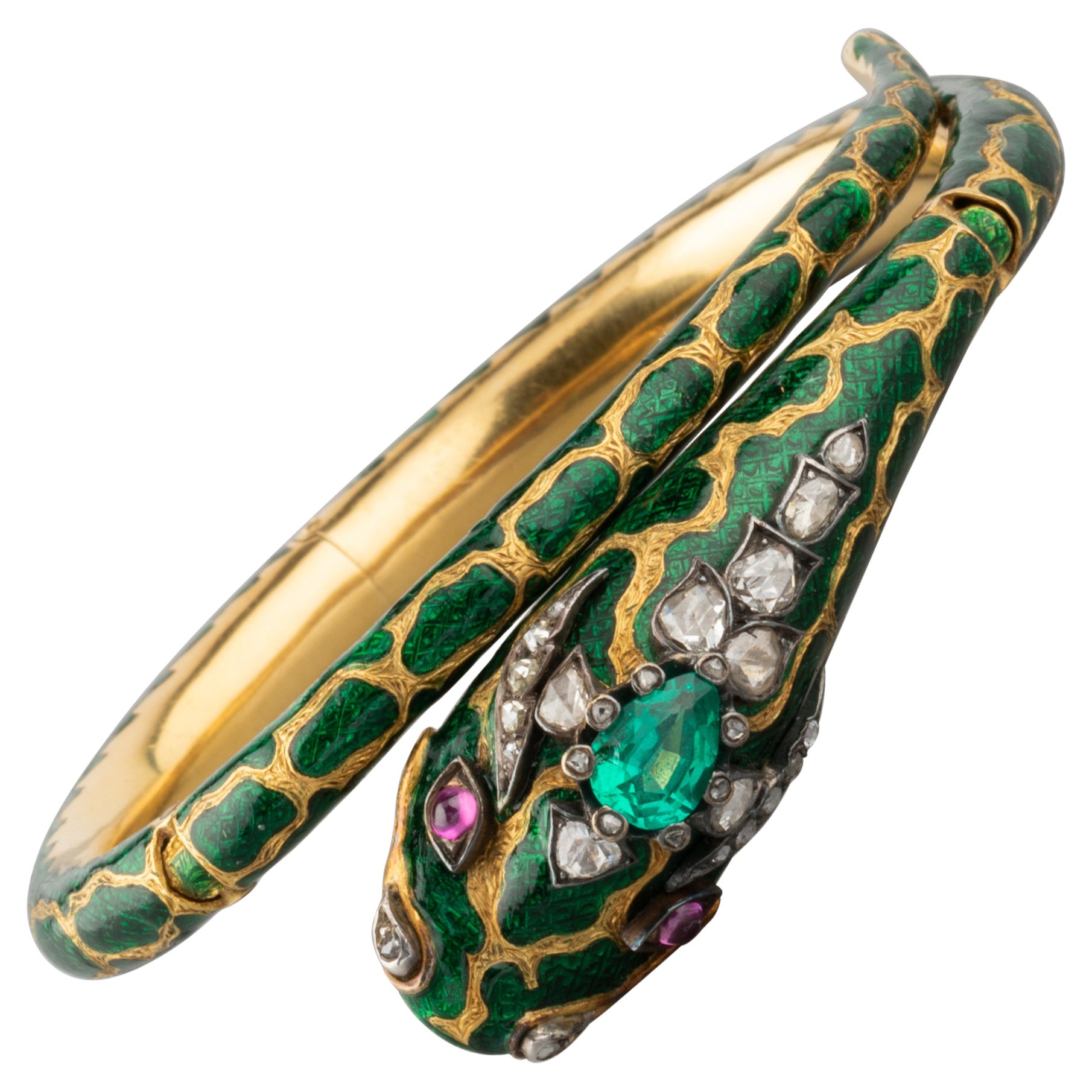 19th Century Gold Enamel Diamonds and Enamel Bracelet For Sale