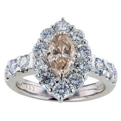 GIA Report Certified 0.88 Carat Light Brown Marquise Diamond Engagement Ring
