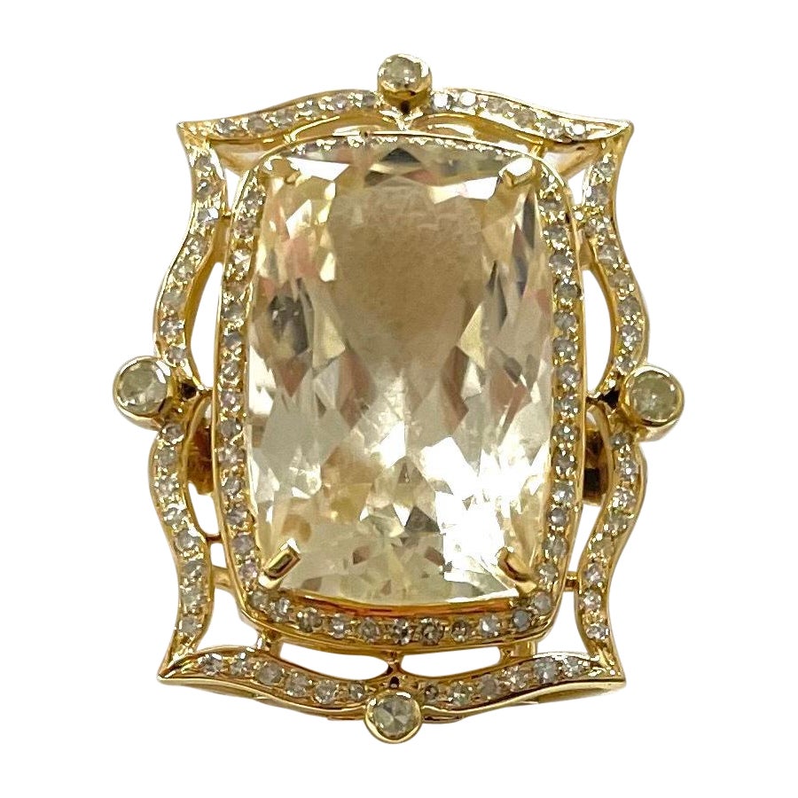 20.5 Carats Champagne Topaz with Diamond Paradizia Ring For Sale